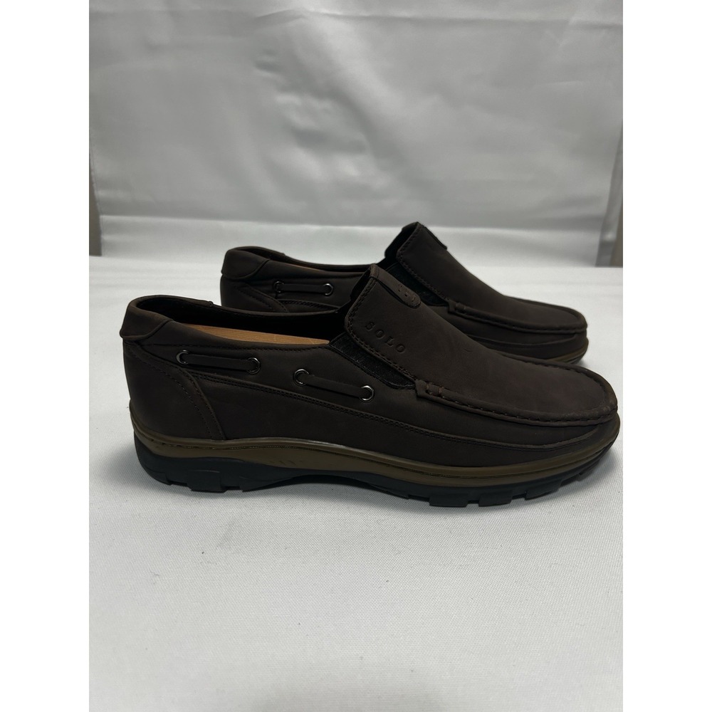 SOLO Men's Brown Faux Leather Moc Toe Comfort Shoes Size 9 Slip On